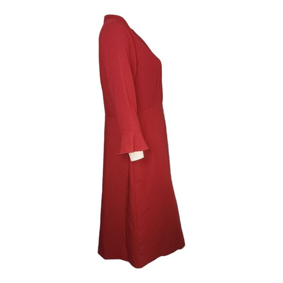 Prologue Dress Womens Size 10 Solid All Red Side Zip Bell Sleeve Modest Midi - Picture 4 of 6
